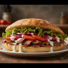 Hackfleischdrehspieß-Kebab im Fladenbrot